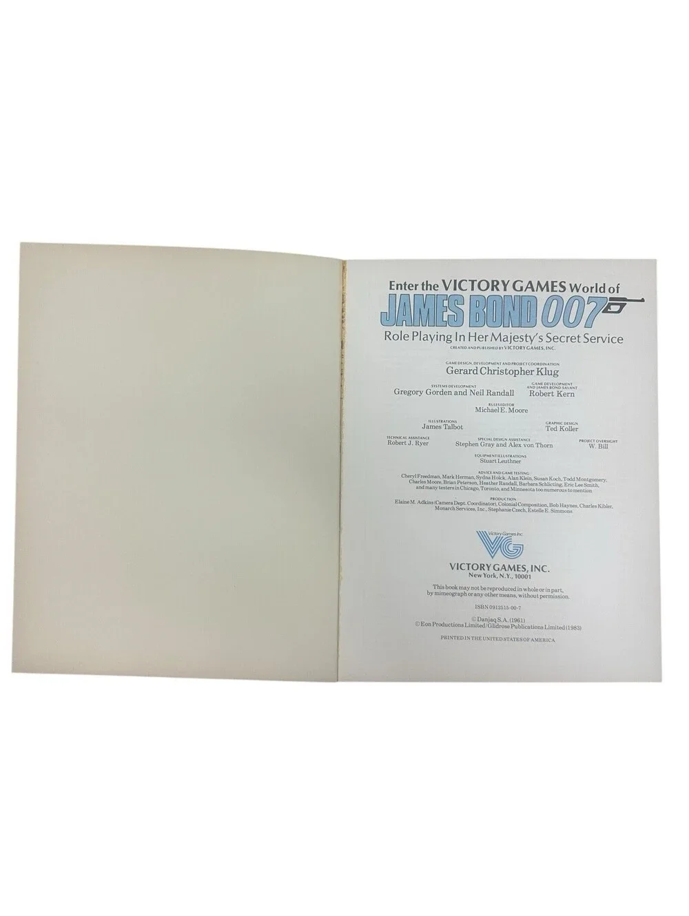 VG Games JAMES BOND 007 BASIC GAME paperback rulebook CM111425